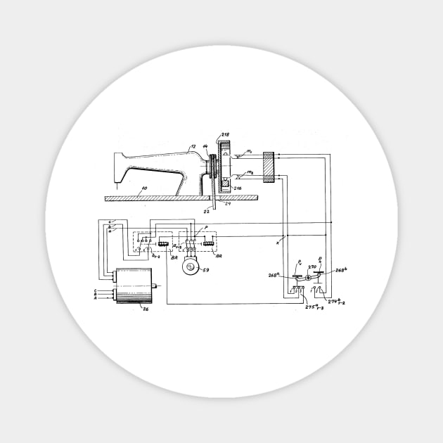 Driving Arrangements for Sewing Machine Vintage Patent Hand Drawing Magnet by TheYoungDesigns